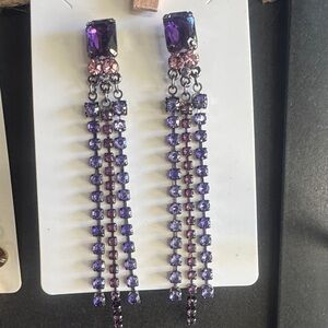 Purple Crystal Drop Dangle Earrings - Unbranded
